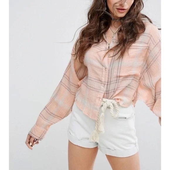Free People Paradise Garden Women’s Top Pink Gray Striped Size XS Dolman Sleeve - Picture 1 of 8